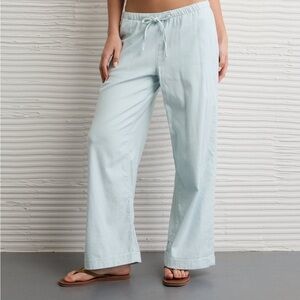 American Eagle Outfitters Pale Blue Wide-Leg Drawstring Pants